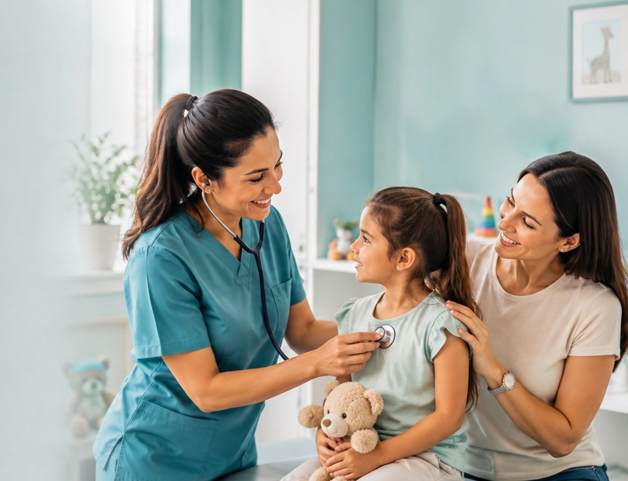 doctor-with-children-with-her-mother
